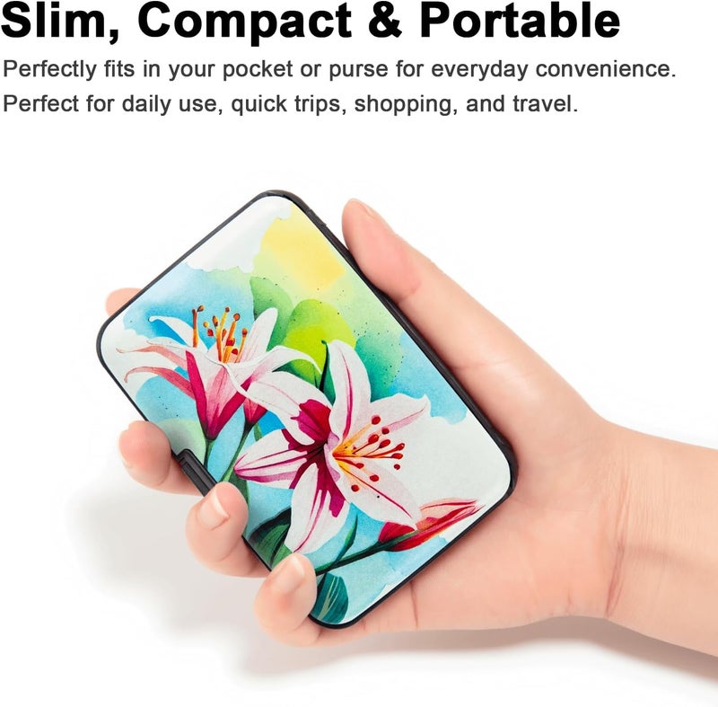 Kaabao Credit Card Holder, Metal Card Wallet RFID Blocking Mini Slim Aluminum Business Hard Card Case for Women Men (Watercolor Lilies) - Image 5